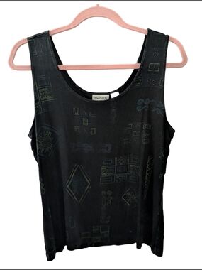 90s Vintage Chico's Black Geometric Print Scoop Tank
